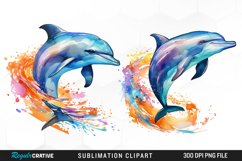 Watercolor Dolphin Illustration PNG Clipart Product Image 1