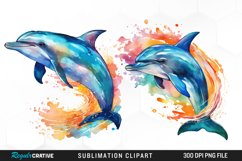 Watercolor Dolphin Illustration PNG Clipart Product Image 1