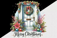 Watercolor door with beautiful Christmas wreath Merry Christmas quote print 20 oz tumbler skinny mug wrap clipart t-shirt sublimation printable design