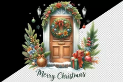 Watercolor door with beautiful Christmas wreath Merry Christmas quote print 20 oz tumbler skinny mug wrap clipart t-shirt sublimation printable design