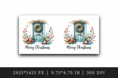 Watercolor door with beautiful Christmas wreath Merry Christmas quote print 20 oz tumbler skinny mug wrap clipart t-shirt sublimation printable design