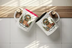 Watercolor door with beautiful Christmas wreath Merry Christmas quote print 20 oz tumbler skinny mug wrap clipart t-shirt sublimation printable design
