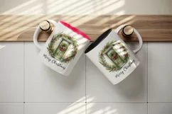 Watercolor door with beautiful Christmas wreath Merry Christmas quote print 20 oz tumbler skinny mug wrap clipart t-shirt sublimation printable design