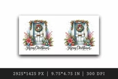 Watercolor door with beautiful Christmas wreath Merry Christmas quote print 20 oz tumbler skinny mug wrap clipart t-shirt sublimation printable design