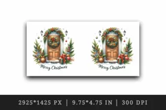 Watercolor door with beautiful Christmas wreath Merry Christmas quote print 20 oz tumbler skinny mug wrap clipart t-shirt sublimation printable design