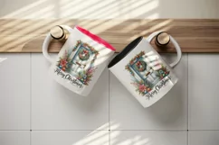 Watercolor door with beautiful Christmas wreath Merry Christmas quote print 20 oz tumbler skinny mug wrap clipart t-shirt sublimation printable design