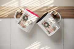 Watercolor door with beautiful wreath Merry Christmas quote print 20 oz tumbler skinny mug wrap clipart t-shirt sublimation printable design