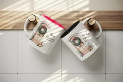Watercolor door with beautiful wreath Merry Christmas quote print 20 oz tumbler skinny mug wrap clipart t-shirt sublimation printable design
