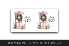 Watercolor door with beautiful wreath Merry Christmas quote print 20 oz tumbler skinny mug wrap clipart t-shirt sublimation printable design