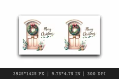 Watercolor door with beautiful wreath Merry Christmas quote print 20 oz tumbler skinny mug wrap clipart t-shirt sublimation printable design