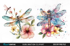 Watercolor Dragonfly Floral Art Clipart Product Image 1