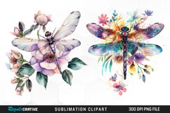 Watercolor Dragonfly Floral Art Clipart Product Image 1