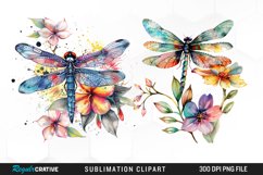 Watercolor Dragonfly Floral Clipart Product Image 1