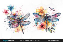 Watercolor Dragonfly Floral Art Clipart Product Image 1