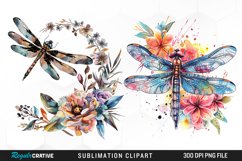 Watercolor Dragonfly Floral Clipart Product Image 1