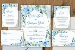 Boho Dusty blue flowers eucalyptus gold wedding invite 098 Product Image 1