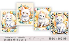 Watercolor Easter anime cat illustrations- 4 Jpeg files Product Image 1