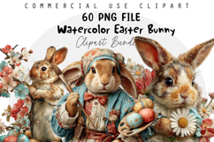 Watercolor Easter Bunny PNG Bundle, Easter Sublimation PNG Product Image 1