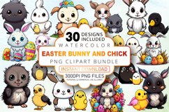 Watercolor Easter Bunny and Chick Clipart Bundle Product Image 1