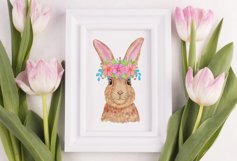 Watercolor Easter Bunny &amp; Flowers Sublimation Design Product Image 7