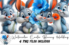 watercolor Easter Bunny Holding Clipart Product Image 1