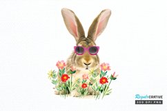 Watercolor Easter Bunny with Glasses Bunny PNG Clipart Product Image 1