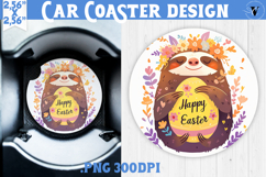 Car Coaster | Watercolor Sloth | Happy Easter Product Image 1