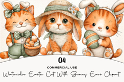 Watercolor Easter Cat With Bunny Ears Clipart Product Image 1