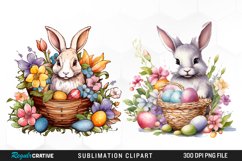 Watercolor Easter Clipart Bundle,Easter,Rabbit,Bunny Print,Easter Clipart,Easter Basket