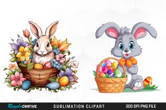 Watercolor Easter Clipart Bundle,Easter,Rabbit,Bunny Print,Easter Clipart,Easter Basket