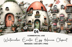 Watercolor Easter Egg House Clipart Product Image 1