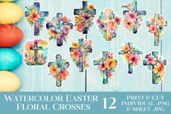 Easter Stickers, Christian Floral Crosses Printable Stickers Product Image 1
