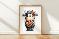 Watercolor Easter Highland Cow Clipart Product Image 3