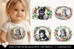 Watercolor Easter Kitten Sublimation Bundle, Spring Wreaths Product Image 1