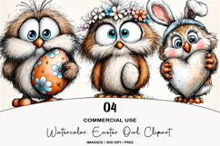 Watercolor Easter Owl Clipart Product Image 1