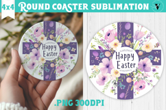 Easter Round Coaster | Watercolor Cross | Happy Easter Product Image 1