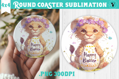 Easter Round Coaster | Watercolor Lion | Happy Easter Product Image 1