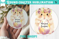 Easter Round Coaster | Watercolor Hamster | Happy Easter Product Image 1