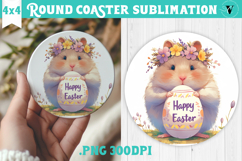 Easter Round Coaster | Watercolor Hamster | Happy Easter Product Image 1
