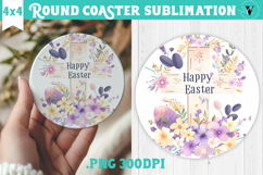 Easter Round Coaster | Watercolor Cross | Happy Easter Product Image 1