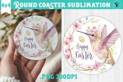 Easter Round Coaster | Watercolor Hummingbird | Happy Easter Product Image 1