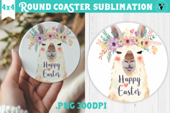 Easter Round Coaster | Watercolor Lama | Happy Easter Product Image 1