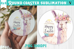 Easter Round Coaster | Watercolor Lama | Happy Easter Product Image 1