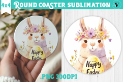 Easter Round Coaster | Watercolor Lama | Happy Easter Product Image 1