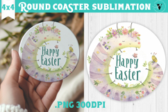 Easter Round Coaster | Watercolor Caterpillar | Happy Easter Product Image 1