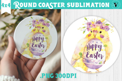 Easter Round Coaster | Watercolor Parrot | Happy Easter Product Image 1