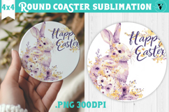 Easter Round Coaster | Watercolor Bunny | Happy Easter Product Image 1
