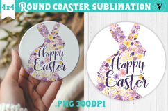 Easter Round Coaster | Watercolor Bunny | Happy Easter Product Image 1
