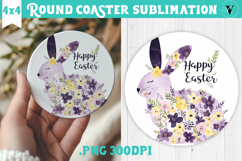 Easter Round Coaster | Watercolor Bunny | Happy Easter Product Image 1