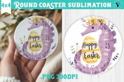 Easter Round Coaster | Watercolor Seahorse | Happy Easter Product Image 1